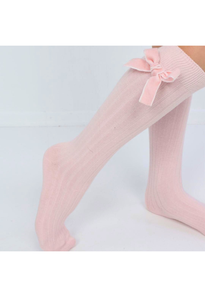 Șosete fetițe 3/4, bumbac, cu fundiță decorativă,culoare Roz , Engros